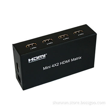 Mini HDMI Matrix, 4-in and 2-out, with Remote Control, Supports 3D at 1080p